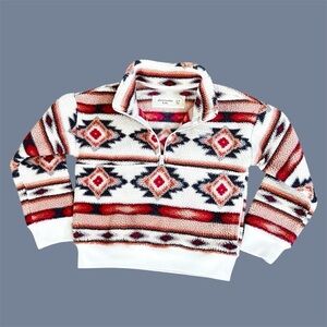 Abercrombie Kids Half Zip Fleece Pullover Sweatshirt White Aztec Print Size 5/6